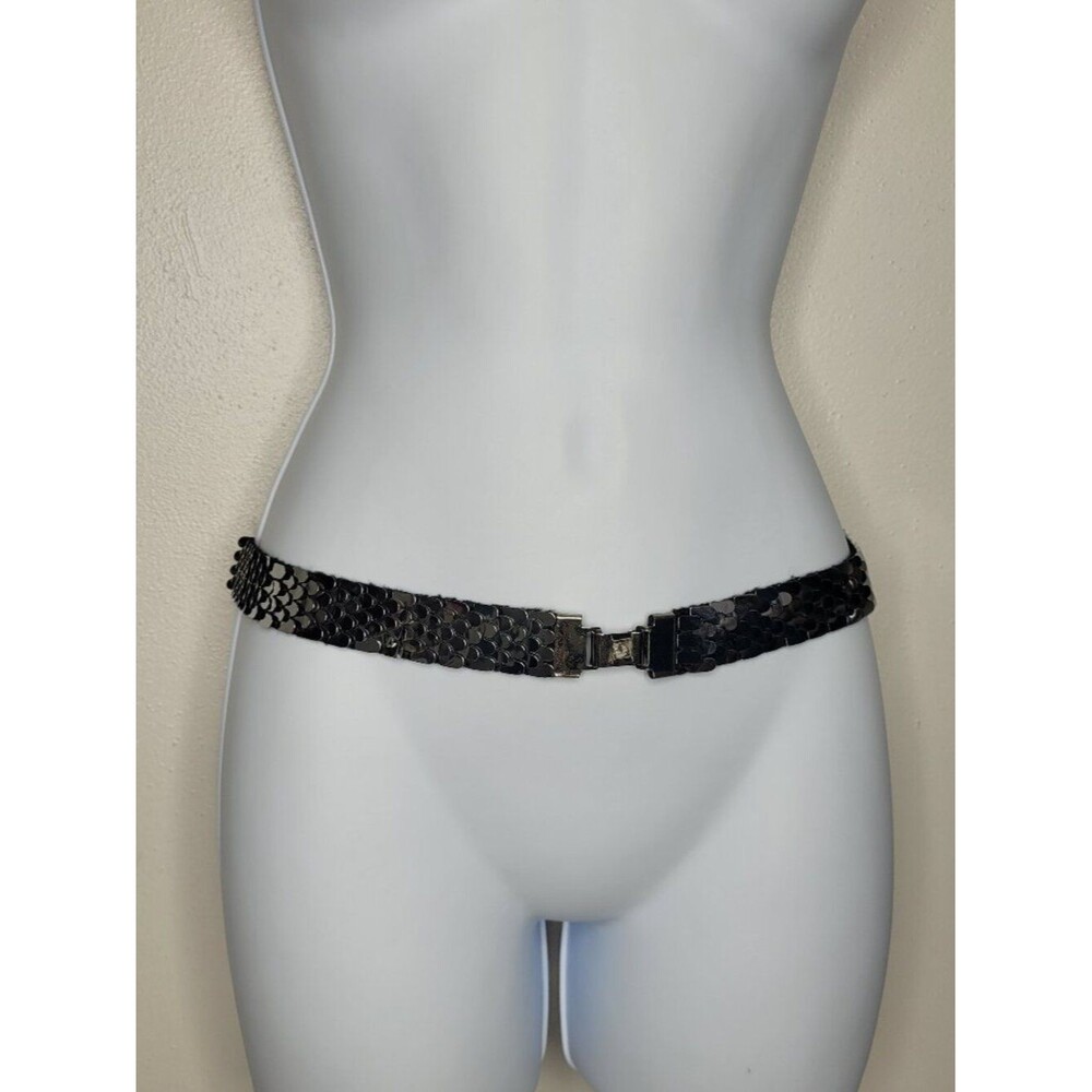 Silver tone scale elastic stretch retro y2k 70s vibe disco statement belt